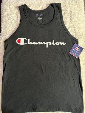 NWT-Small Champion Black Tank Top with White Script and Red Accent